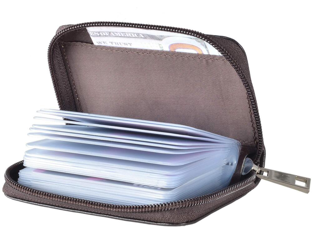 3427 Leather Credit Card Holder Zipper Wallet With 26 Card Slots Coffee